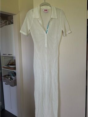 SOLID & STRIPED White Textured Knit Polo Dress